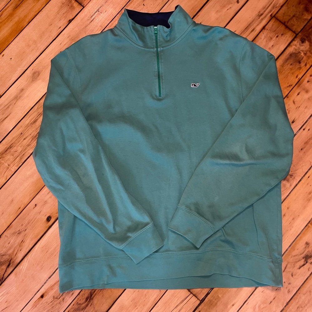 Vineyard Vines Half Zip Pullover Large Seafoam Green w Navy Collar $40